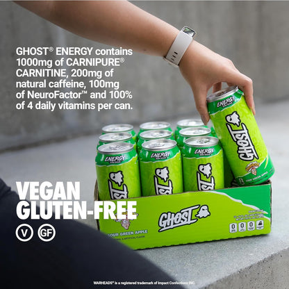 GHOST Warheads Sour Green Apple Energy Drink — 16 fl oz (473mL) × 12 Cans
