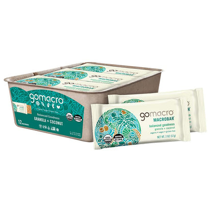 GoMacro MacroBar Organic Vegan Protein Bar — 2.3 oz (65g) × 12 Bars