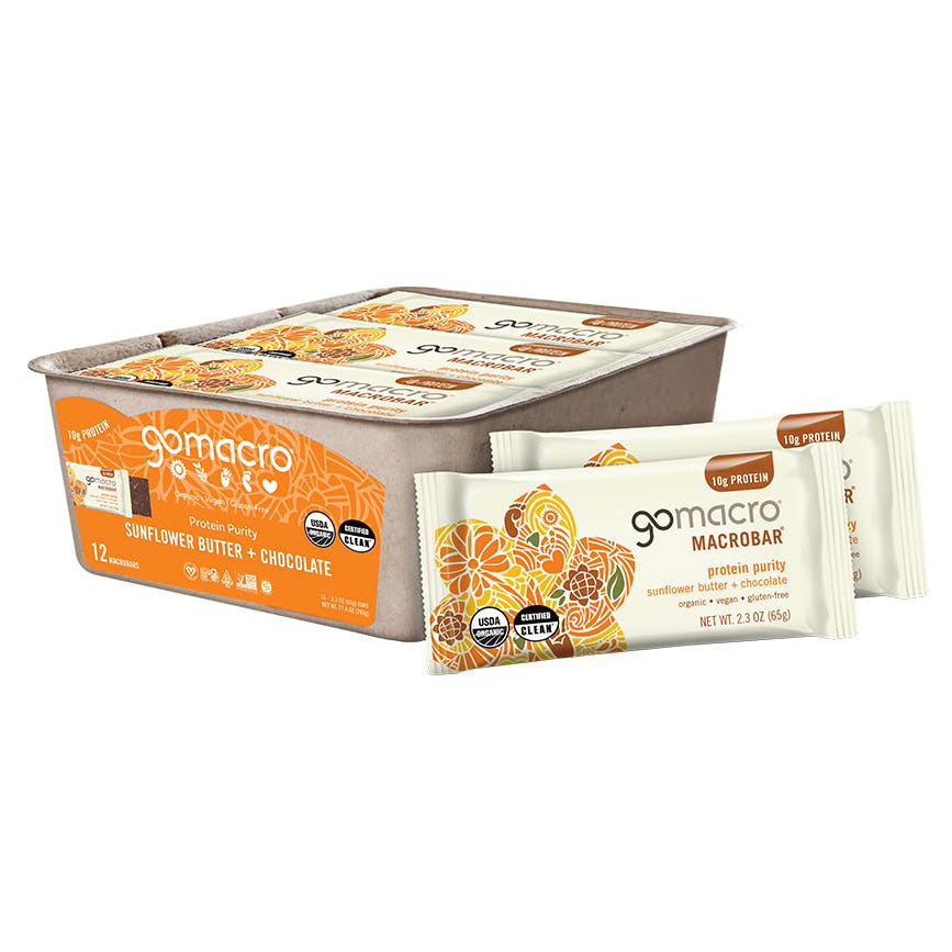 GoMacro MacroBar Organic Vegan Protein Bar — 2.3 oz (65g) × 12 Bars