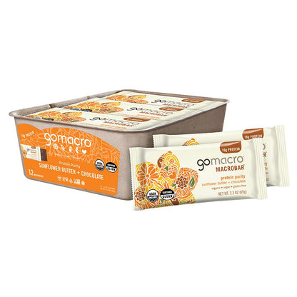 GoMacro MacroBar Organic Vegan Protein Bar — 2.3 oz (65g) × 12 Bars