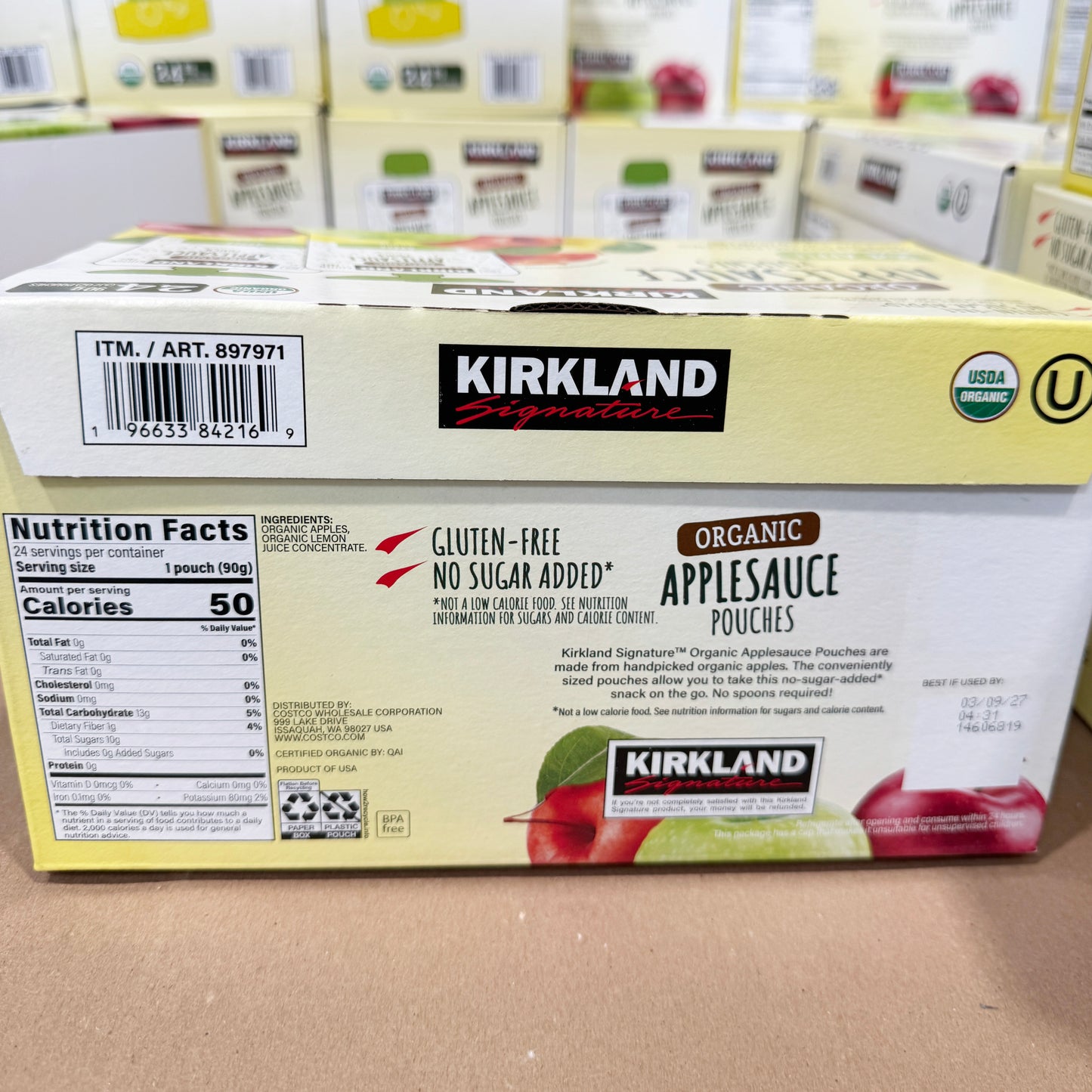 Kirkland Signature, Organic Applesauce - 3.17 oz (90 g) - 24 Pouches