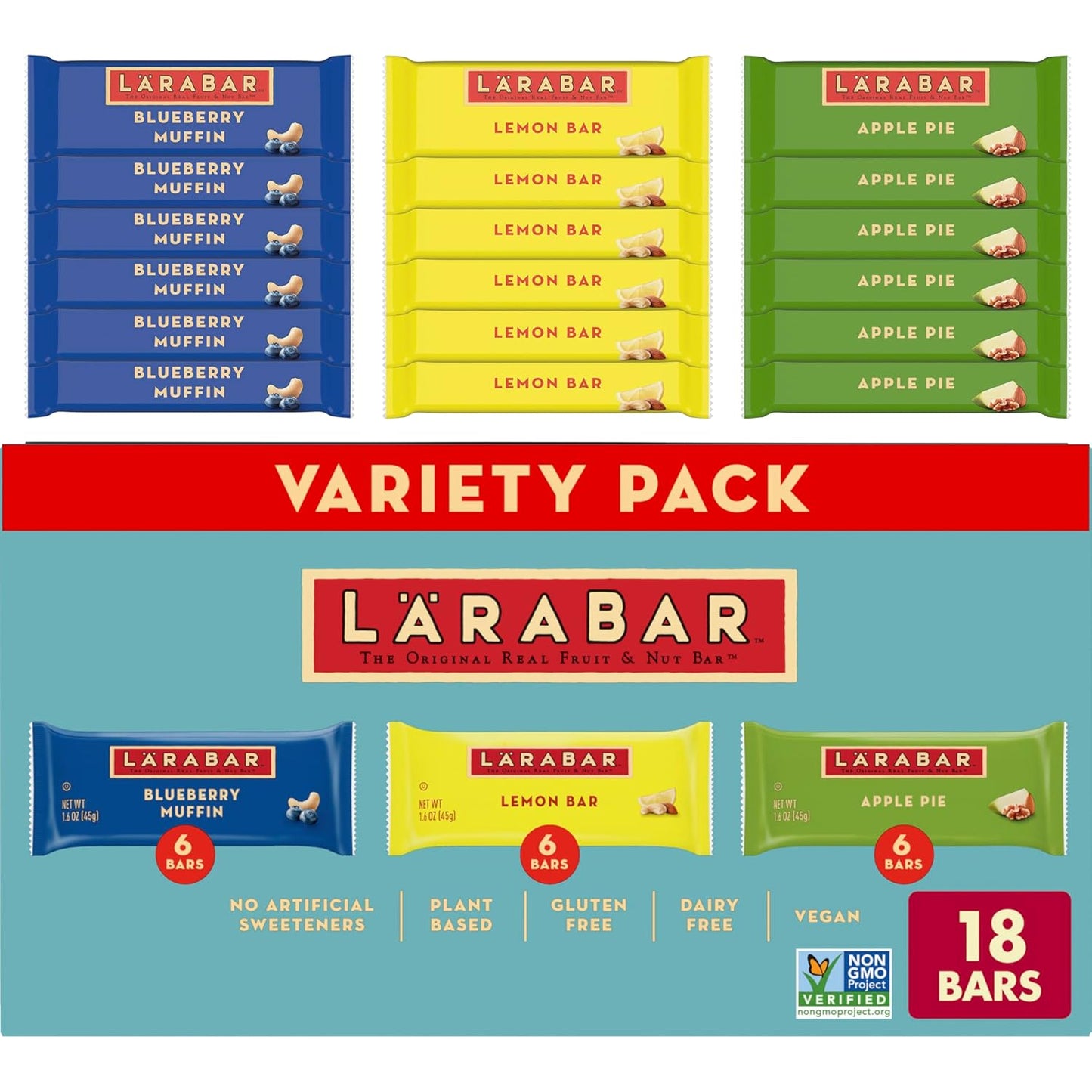 Larabar 라라바 과일 견과 바 — 버라이어티 팩, 45g (1.6 oz) × 18바