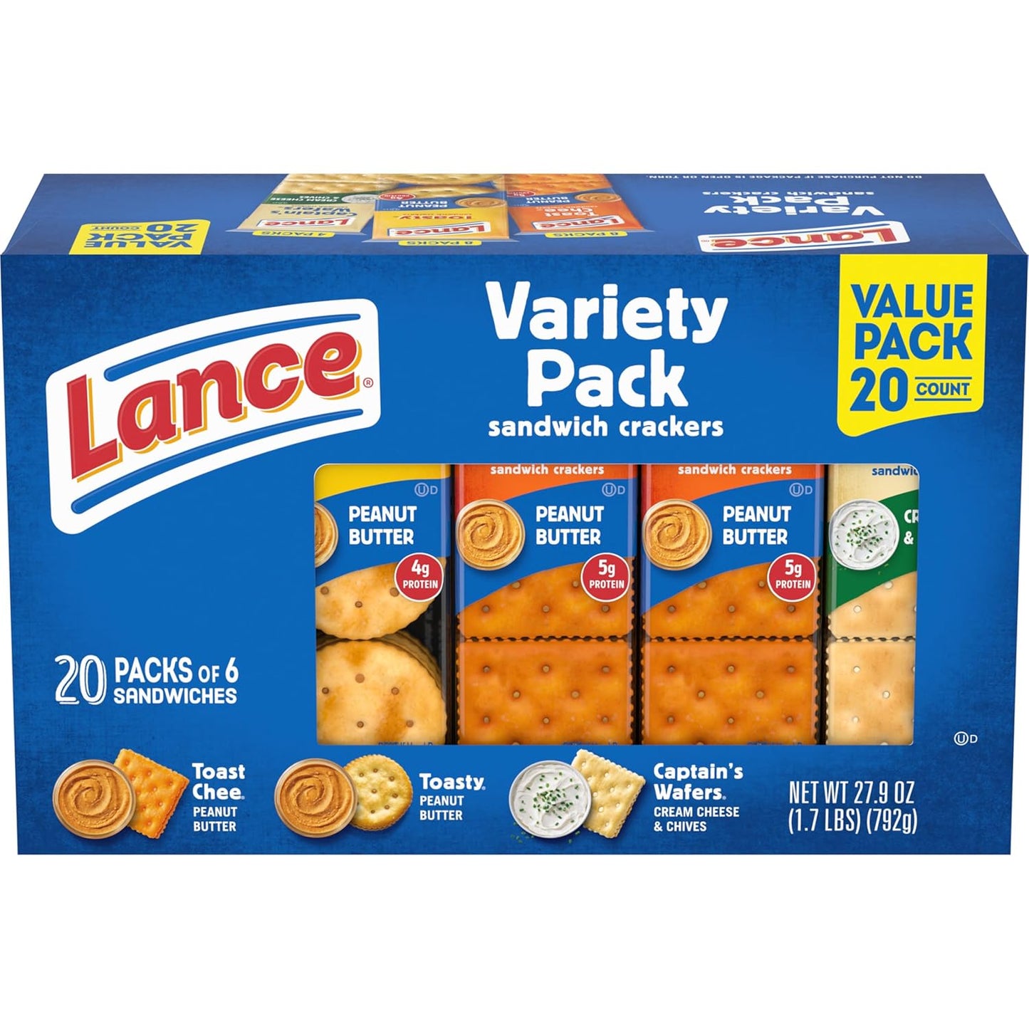Lance Sandwich Crackers Variety Pack — 20 Individually Wrapped Packs