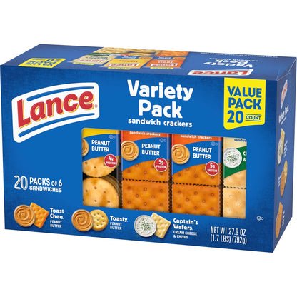 Lance Sandwich Crackers Variety Pack — 20 Individually Wrapped Packs