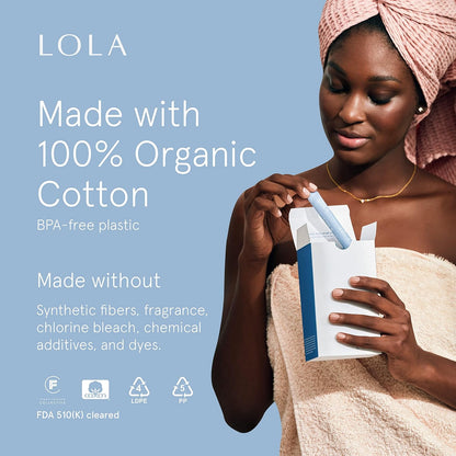 LOLA Organic Cotton Tampons - Light Absorbency - Plastic Applicator - 32 Count