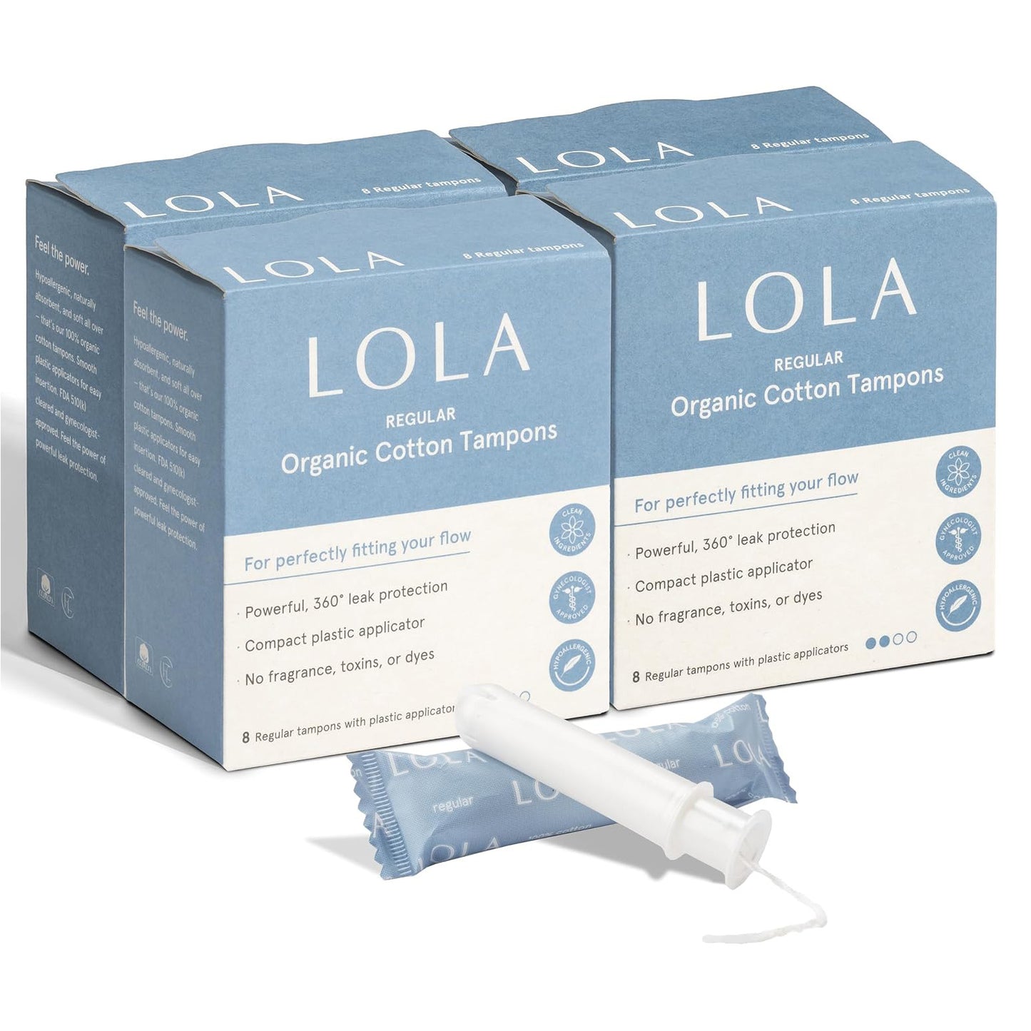 LOLA Organic Cotton Tampons - Regular Absorbency - No Applicator - 32 Count