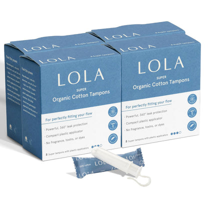 LOLA Organic Cotton Tampons - Super Absorbency - Plastic Applicator - 32 Count
