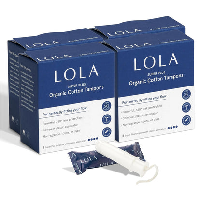 LOLA Organic Cotton Tampons - Super Plus Absorbency - Plastic Applicator - 32 Count
