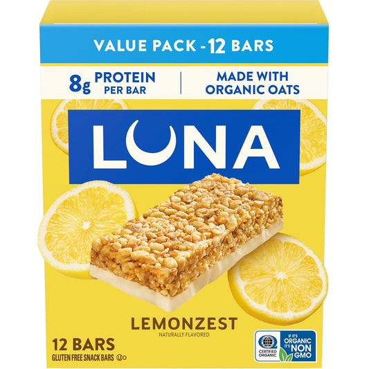 LUNA Bar 루나 바 통영양 스낵 바 — 레몬 제스트, 48g (1.69 oz) × 12바
