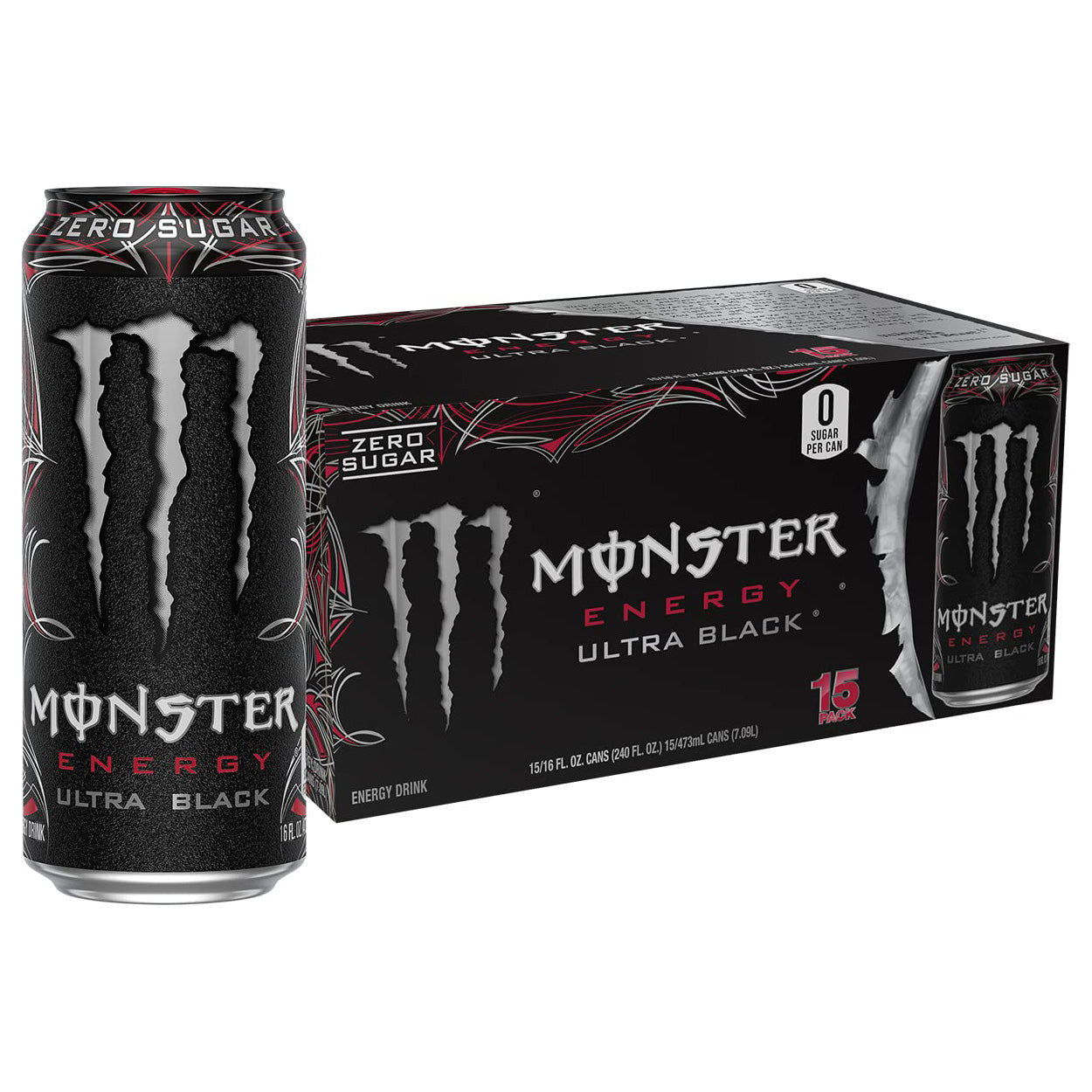 Monster Energy Ultra Black — 16 fl oz (473mL) × 15 Cans