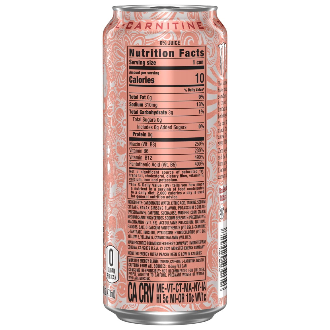 Monster Energy Ultra Peachy Keen — 16 fl oz (473mL) × 15 Cans