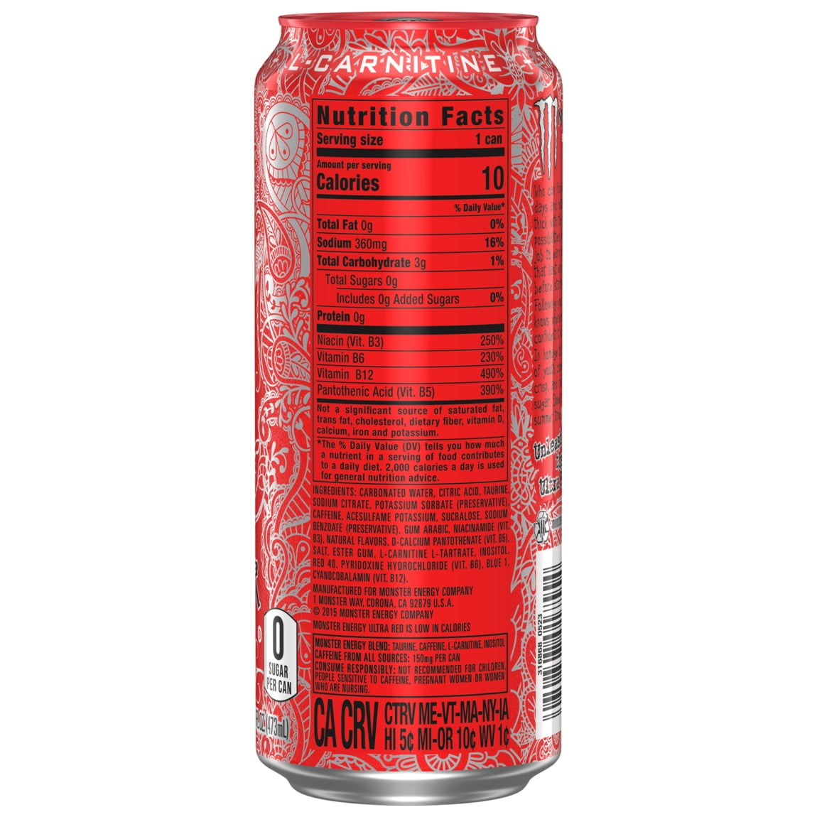 Monster Energy Ultra Red — 16 fl oz (473mL) × 15 Cans