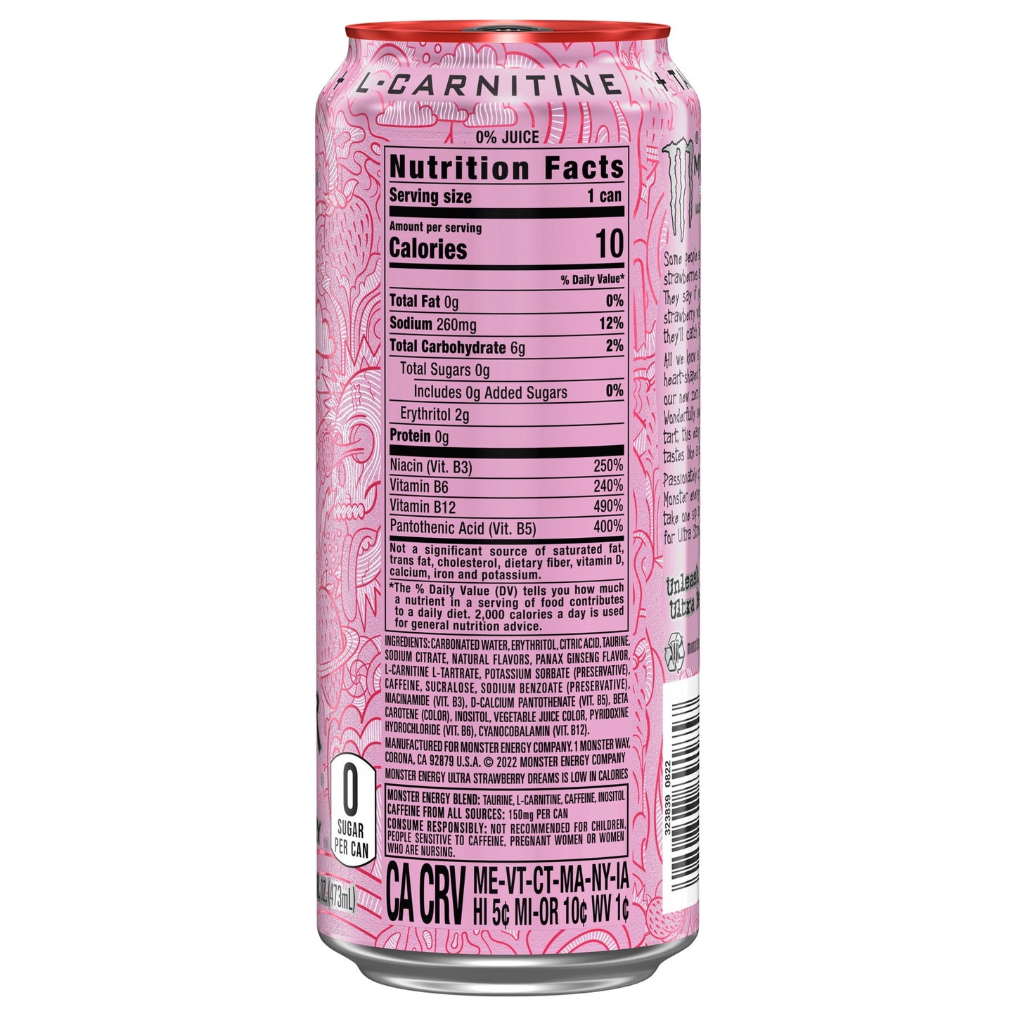 Monster Energy Ultra Strawberry Dreams — 16 fl oz (473mL) × 15 Cans