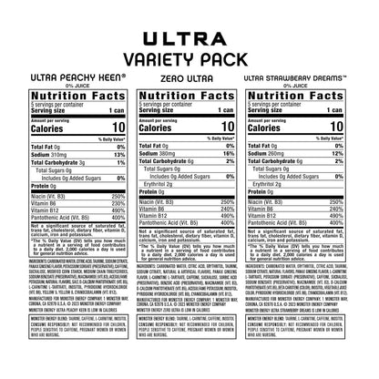 Monster Energy Ultra Variety Pack (Peachy Keen / Zero Ultra / Strawberry Dreams) — 16 fl oz (473mL) × 15 Cans