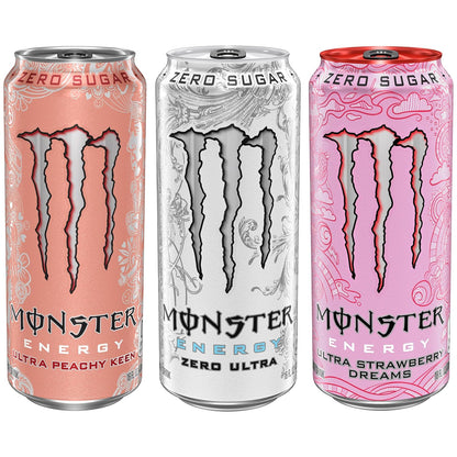 Monster Energy Ultra Variety Pack (Peachy Keen / Zero Ultra / Strawberry Dreams) — 16 fl oz (473mL) × 15 Cans
