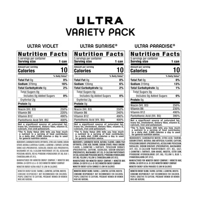 Monster Energy Ultra Variety Pack (Violet / Sunrise / Paradise) — 16 fl oz (473mL) × 15 Cans