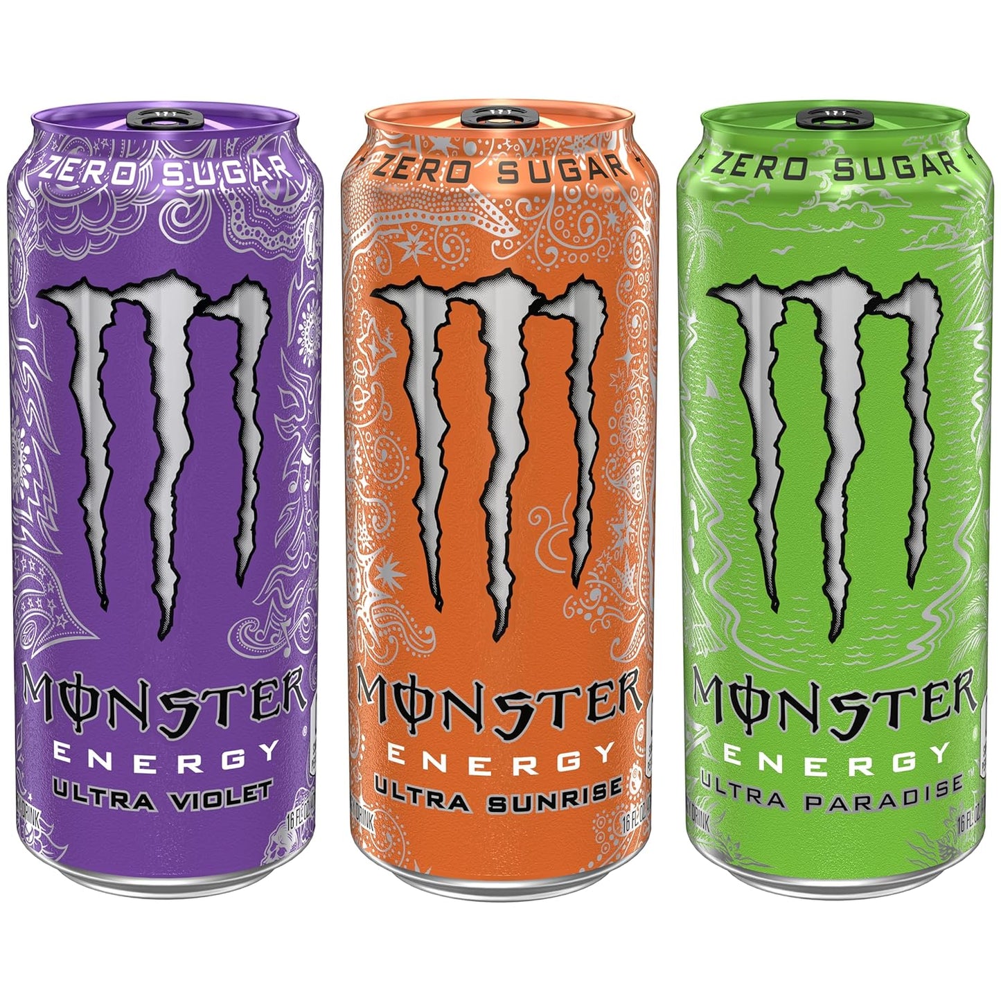 Monster Energy Ultra Variety Pack (Violet / Sunrise / Paradise) — 16 fl oz (473mL) × 15 Cans