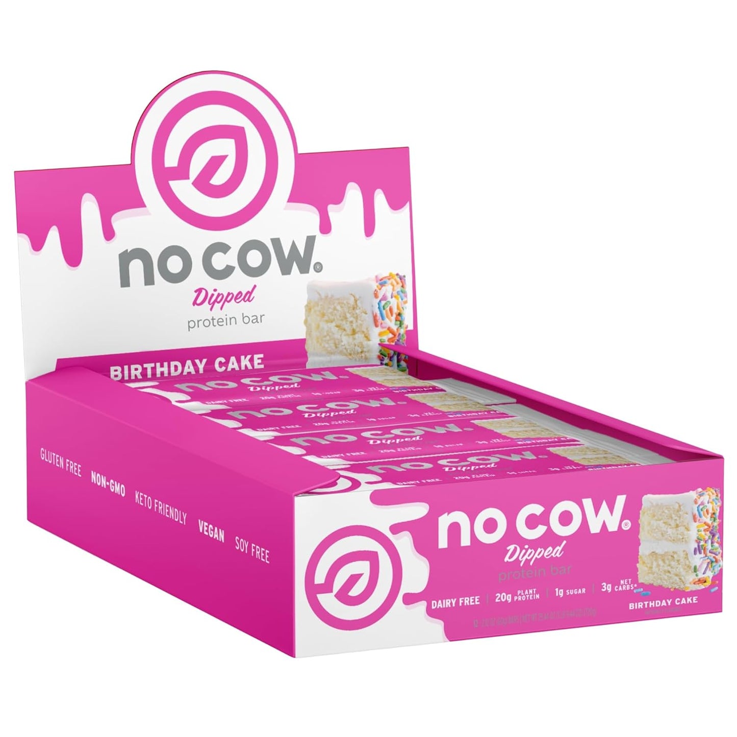 No Cow Vegan Protein Bar — 2.12 oz (60g) × 12 Bars