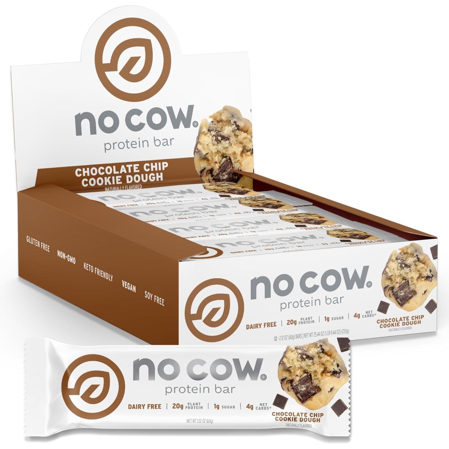 No Cow Vegan Protein Bar — 2.12 oz (60g) × 12 Bars