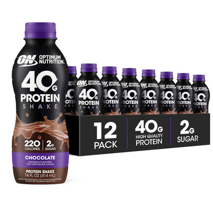 Optimum Nutrition 40g Protein Shake — 14 fl oz (414mL) × 12 Bottles