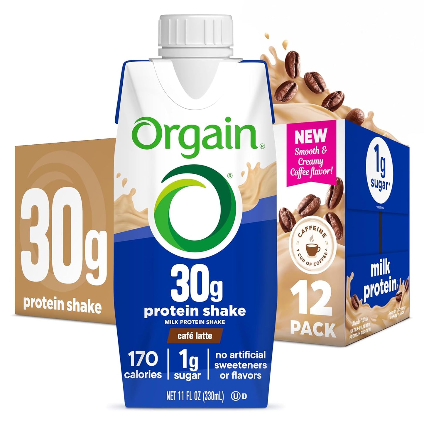 Orgain 30g High Protein Shake — 11 fl oz (325mL) × 12 Bottles