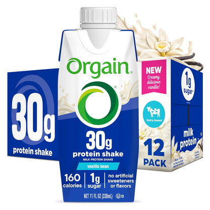 Orgain 30g High Protein Shake — 11 fl oz (325mL) × 12 Bottles