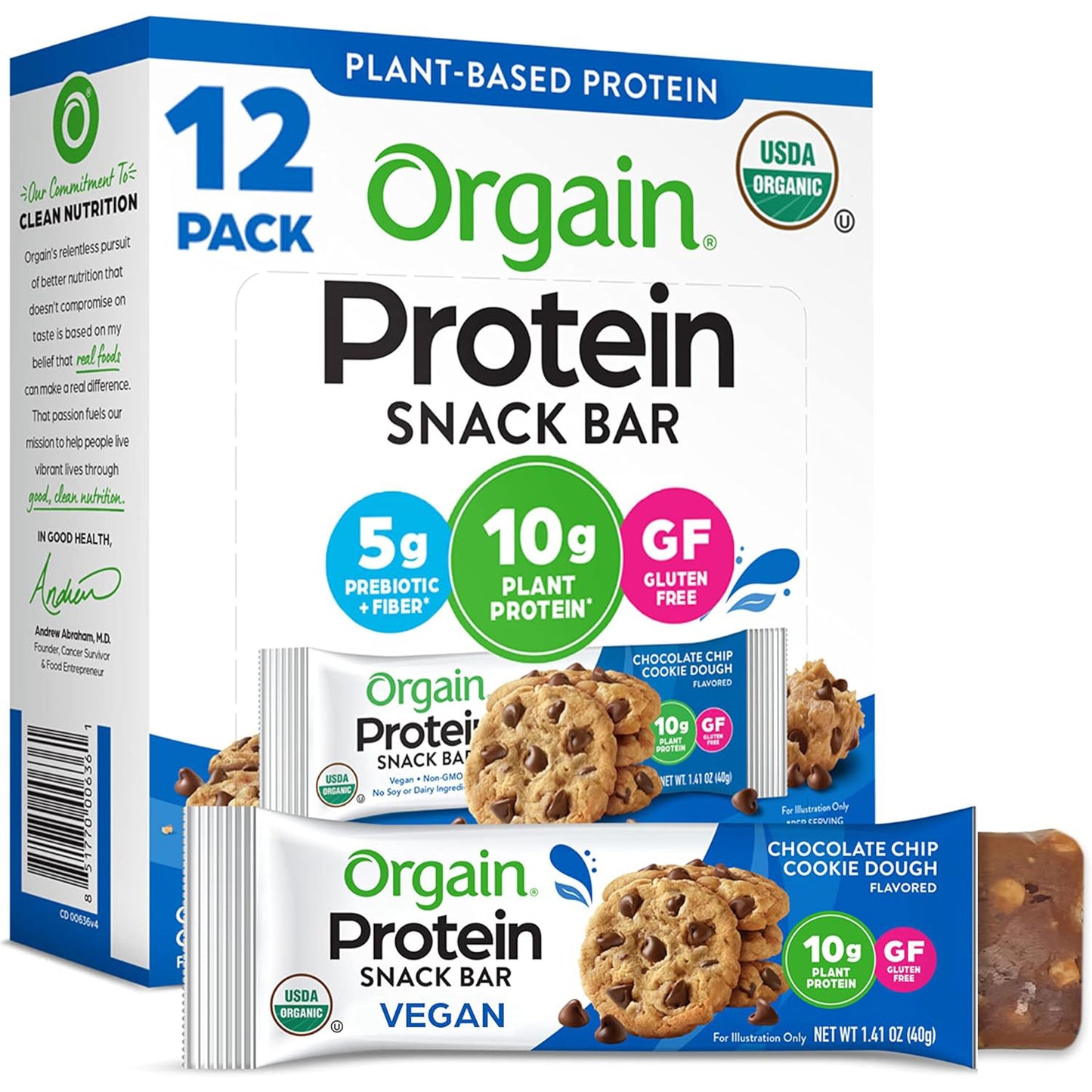 Orgain Organic Vegan Protein Bar — 1.41 oz (40g) × 12 Bars