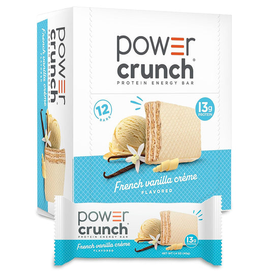 Power Crunch 프로틴 웨이퍼 바 — 프렌치 바닐라 크림, 40g (1.4 oz) × 12바