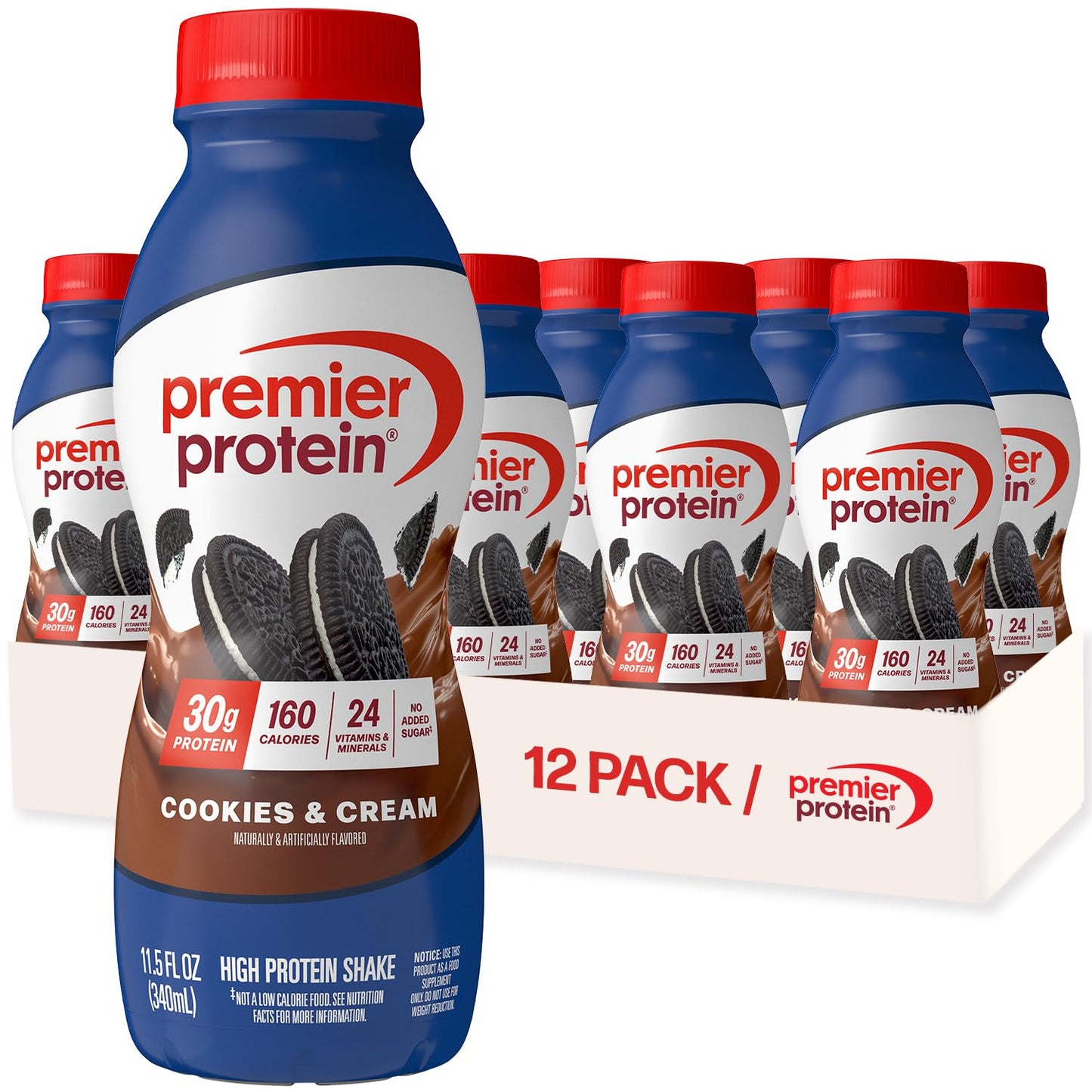 Premier Protein Shake (No Sugar) — 11.5 fl oz (340mL) × 12 Bottles