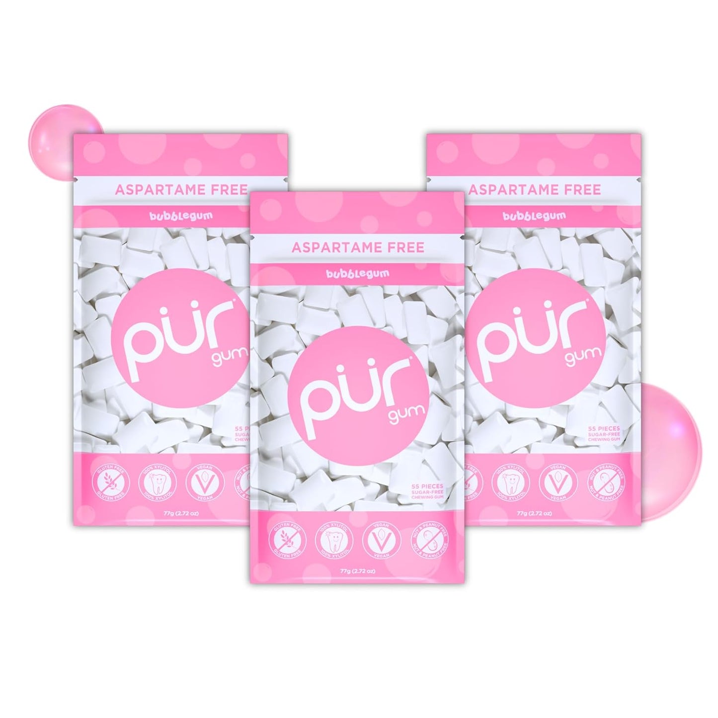 PUR Gum — 55 Pieces × 3 Packs (165 Total Pieces)