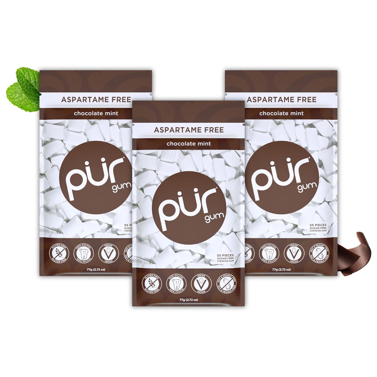 PUR Gum — 55 Pieces × 3 Packs (165 Total Pieces)