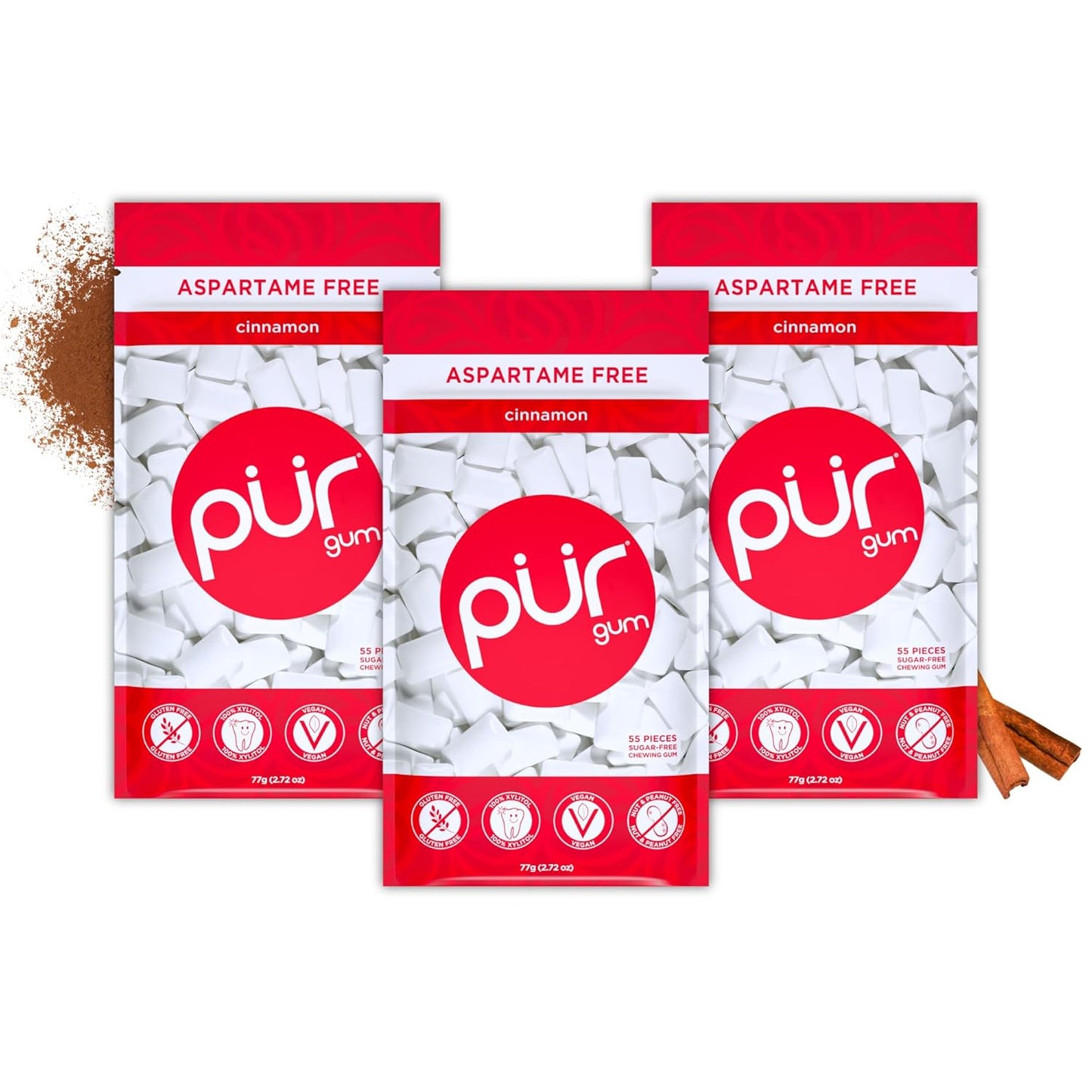 PUR Gum — 55 Pieces × 3 Packs (165 Total Pieces)