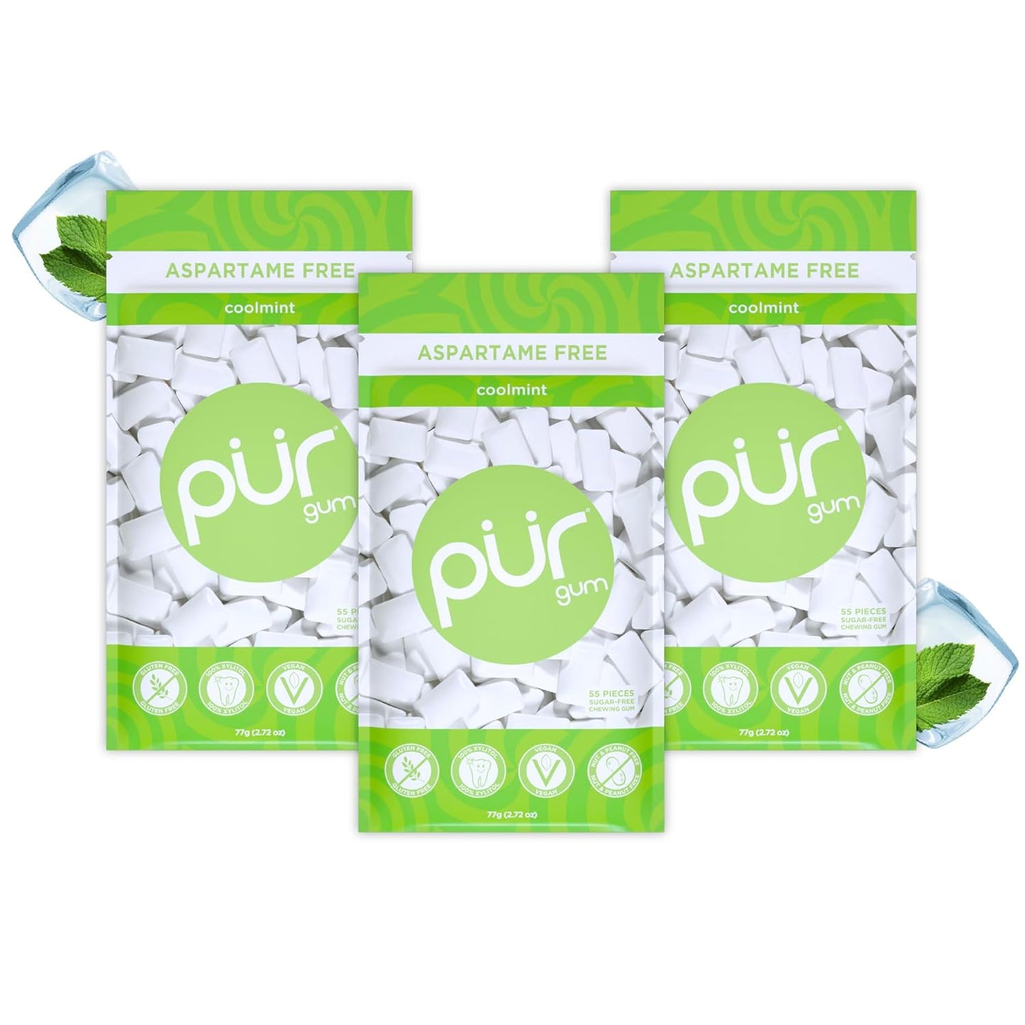 PUR Gum — 55 Pieces × 3 Packs (165 Total Pieces)