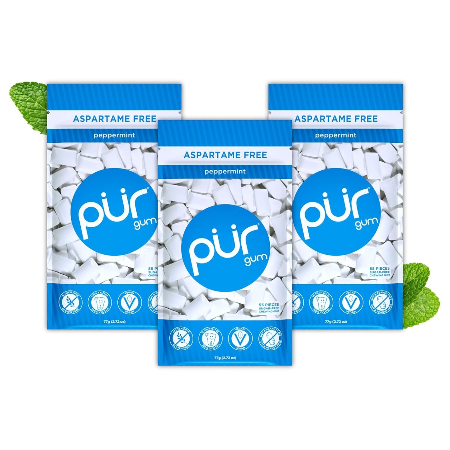 PUR Gum — 55 Pieces × 3 Packs (165 Total Pieces)
