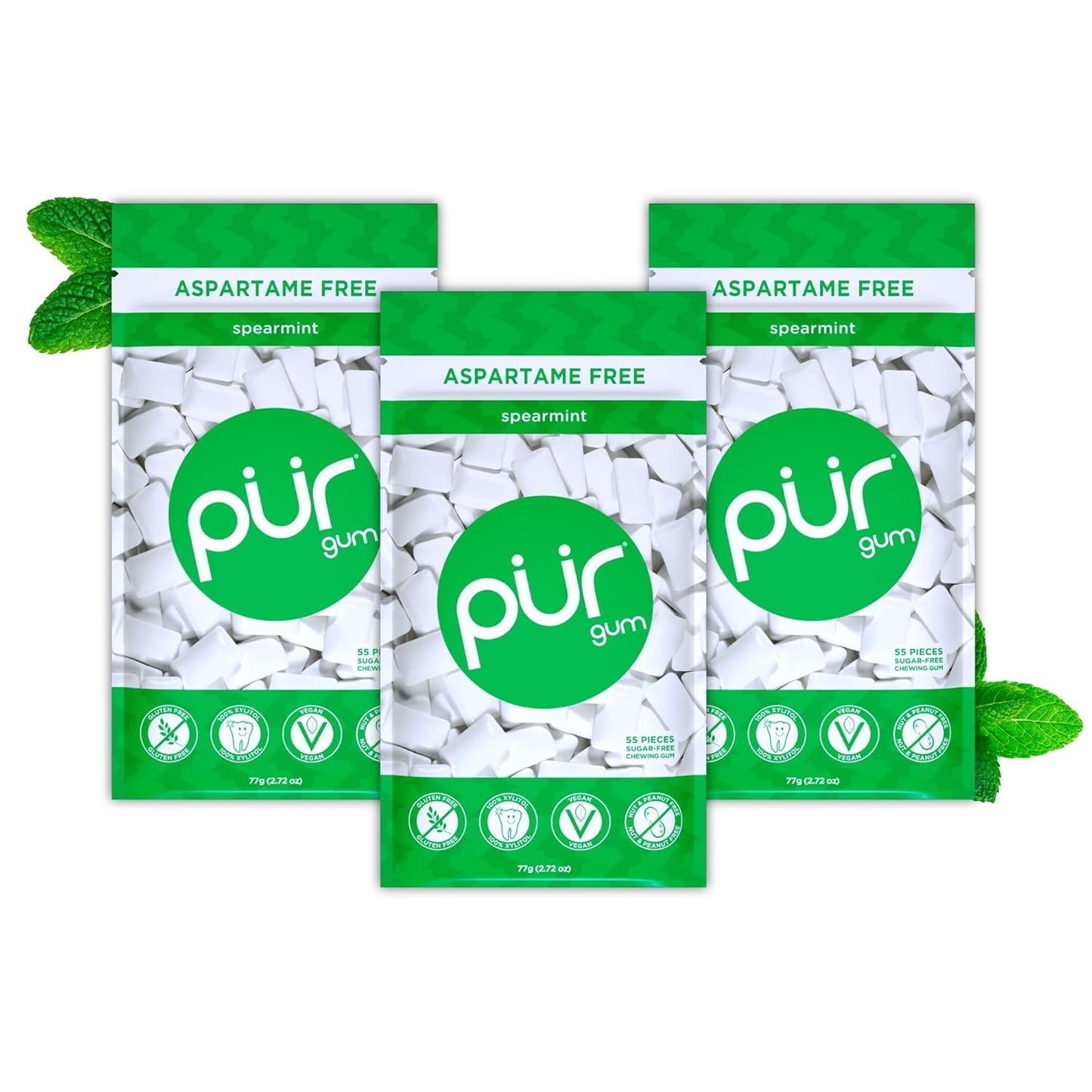 PUR Gum — 55 Pieces × 3 Packs (165 Total Pieces)