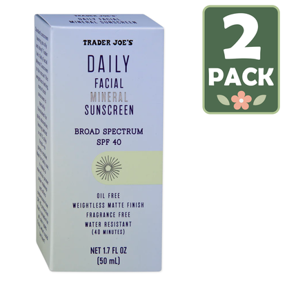 Trader Joe's 트레이더 조 데일리 페이셜 미네랄 선스크린 SPF 40 — 100% 미네랄 징크 (50 mL)