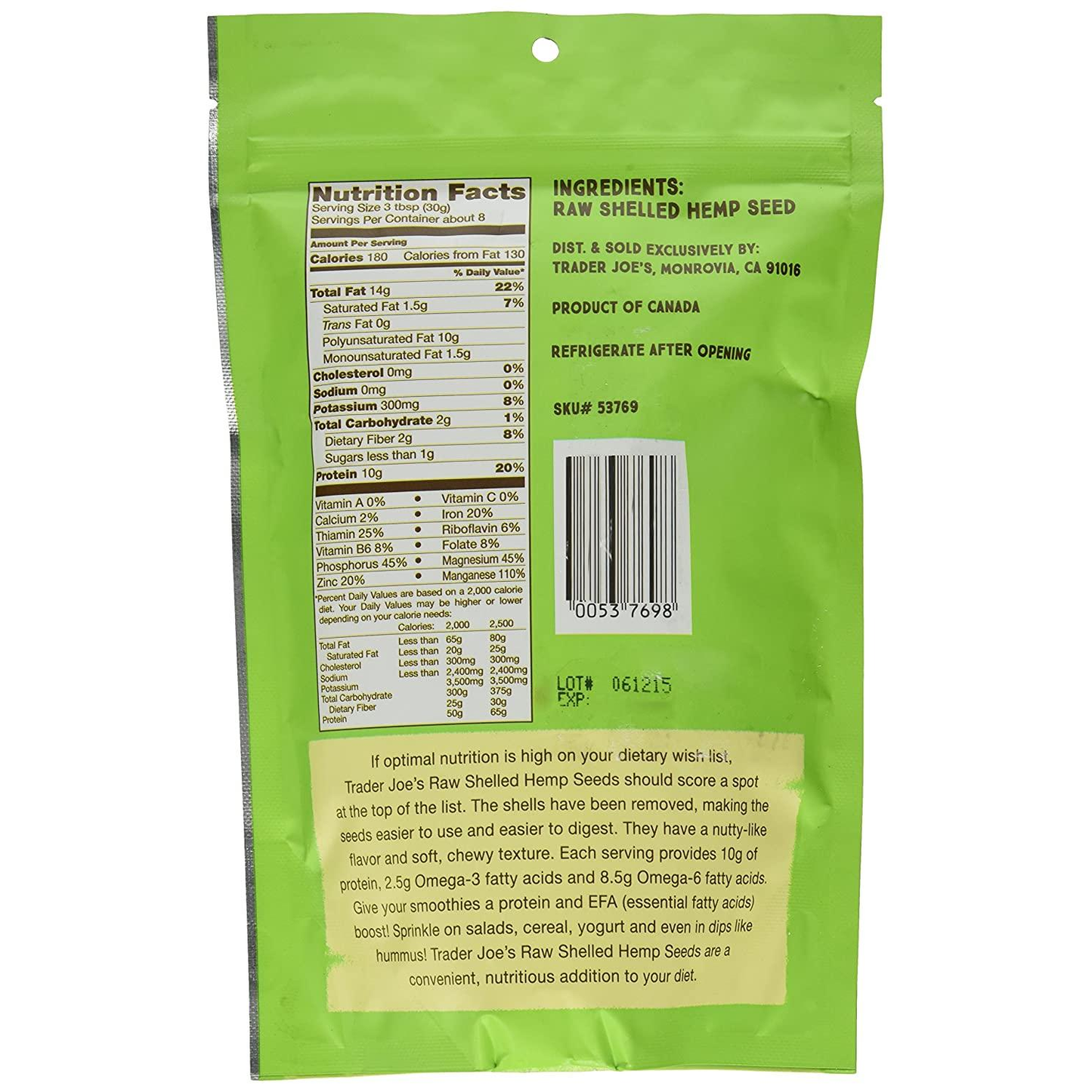 Trader Joe's Organic Shelled Hemp Seeds - 8 oz