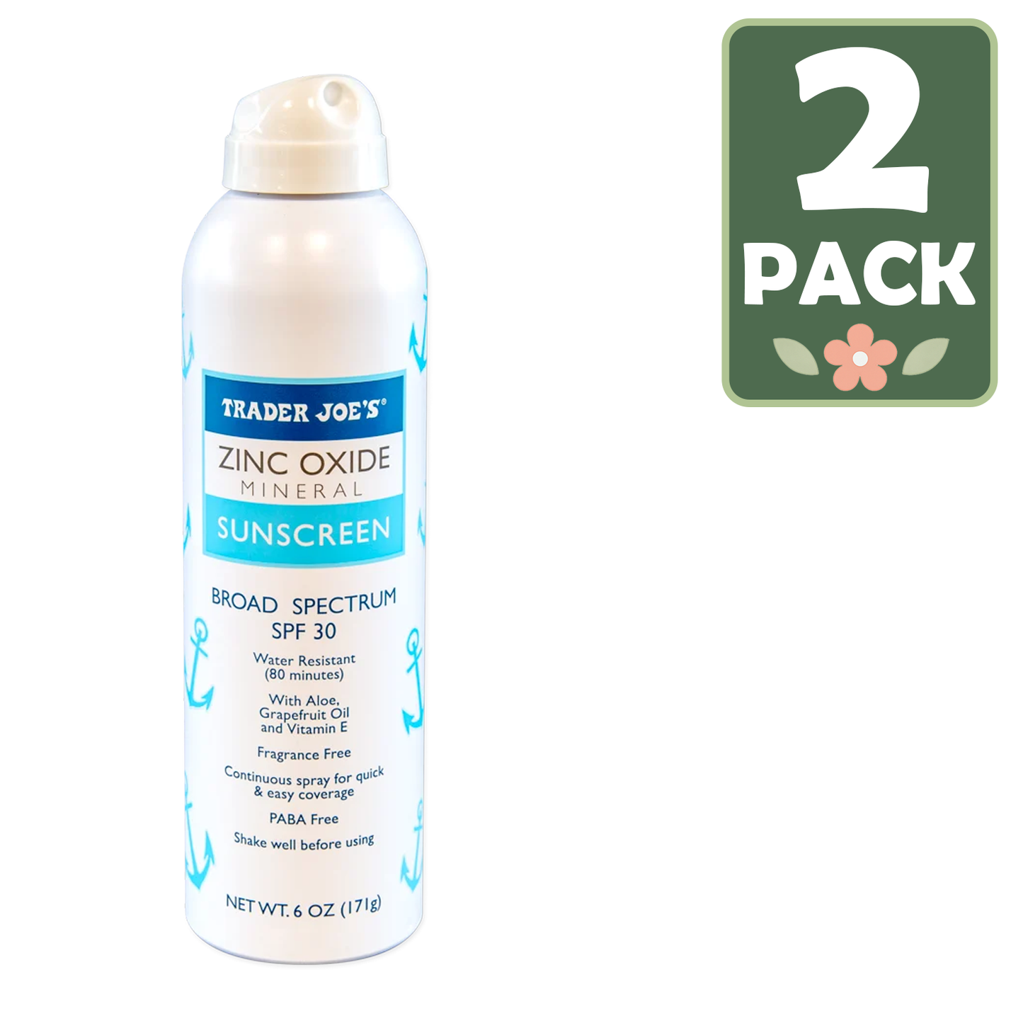 Trader Joe's Zinc Oxide Mineral Sunscreen Spray SPF 30 — Mineral Zinc Spray (177 mL)