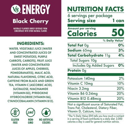 V8 +Energy Juice Drink — 8 fl oz (237mL) × 24 Cans
