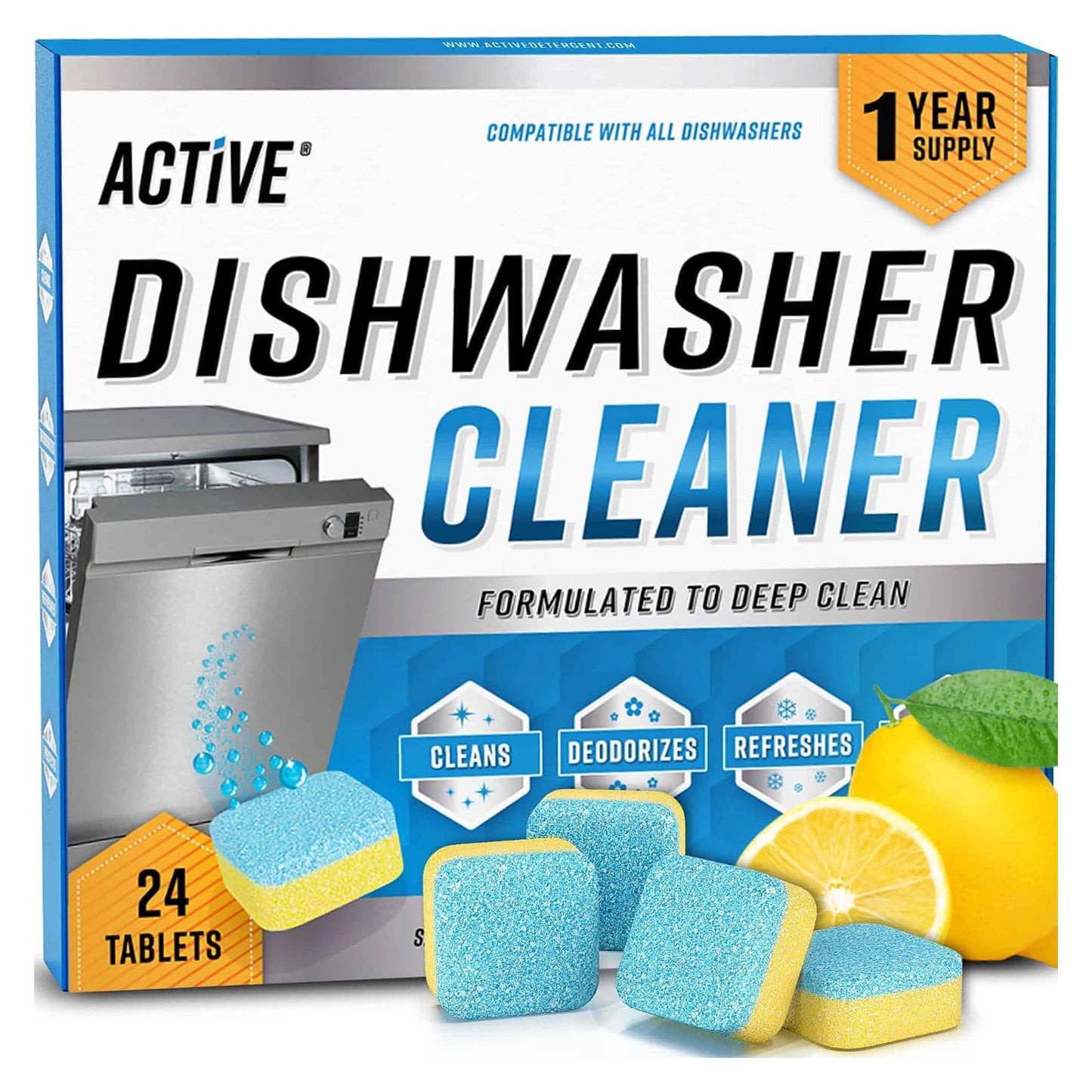 ACTIVE Dishwasher Cleaner And Deodorizer Tablets - 24 Tablets