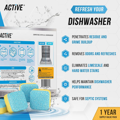 ACTIVE Dishwasher Cleaner And Deodorizer Tablets - 24 Tablets