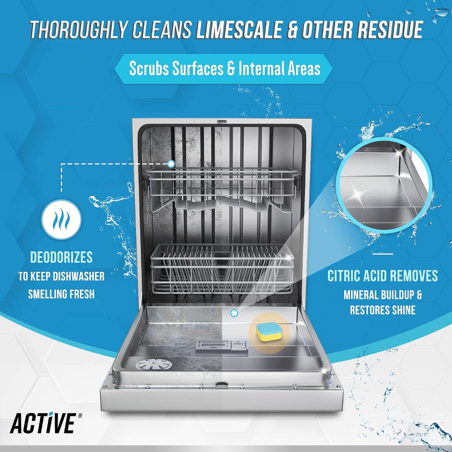 ACTIVE Dishwasher Cleaner And Deodorizer Tablets - 24 Tablets
