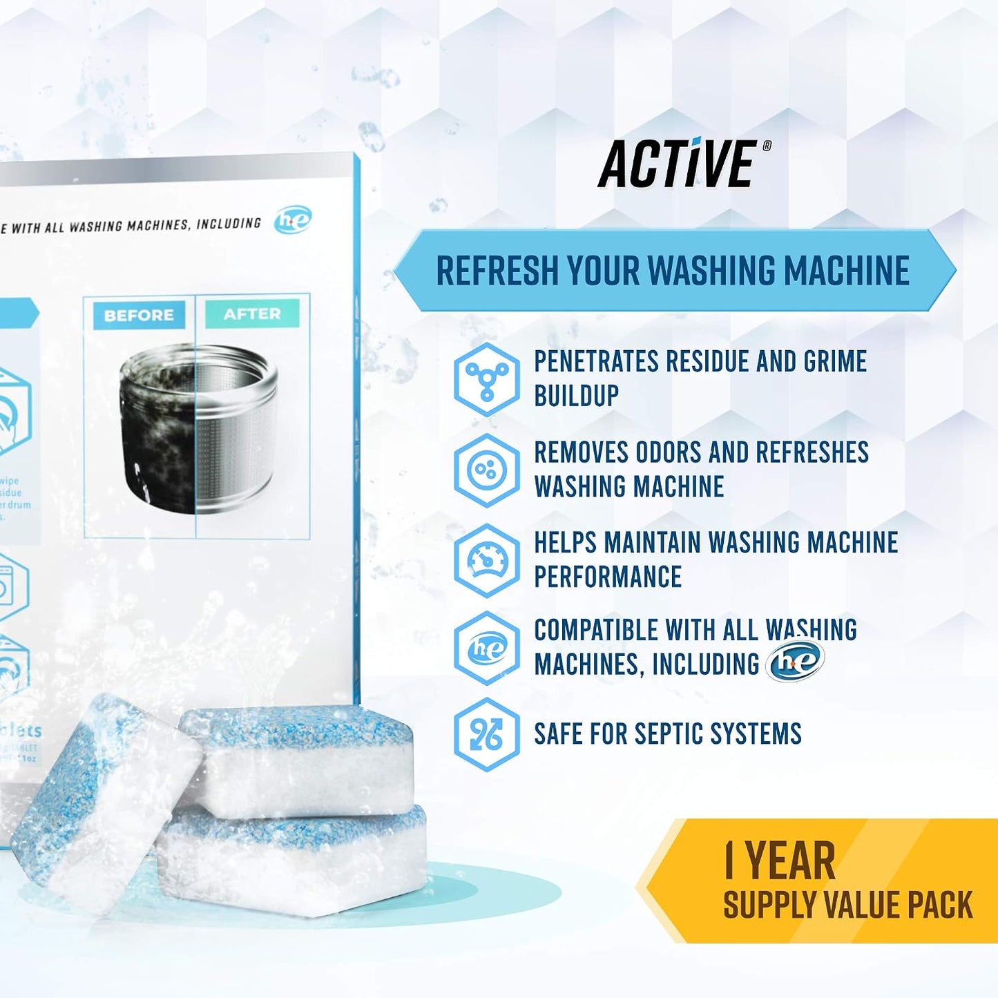 ACTIVE Washing Machine Cleaner Descaler - 24 Count