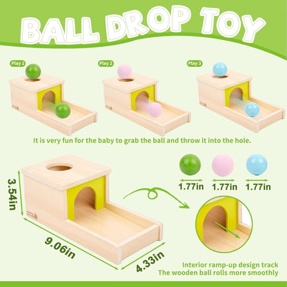 Adena Montessori Object Permanence Box — Wooden Ball Drop with Tray (Ages 6-18 mo)