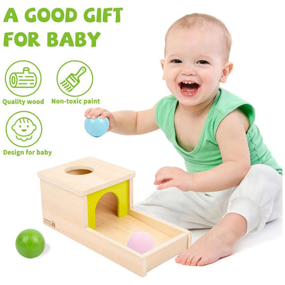 Adena Montessori Object Permanence Box — Wooden Ball Drop with Tray (Ages 6-18 mo)