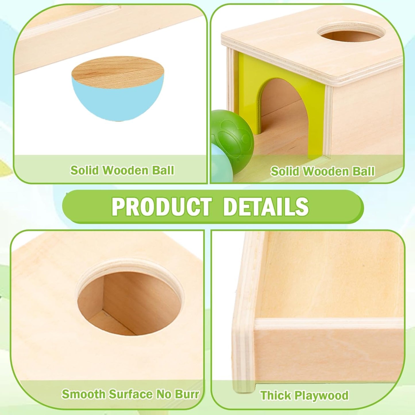 Adena Montessori Object Permanence Box — Wooden Ball Drop with Tray (Ages 6-18 mo)