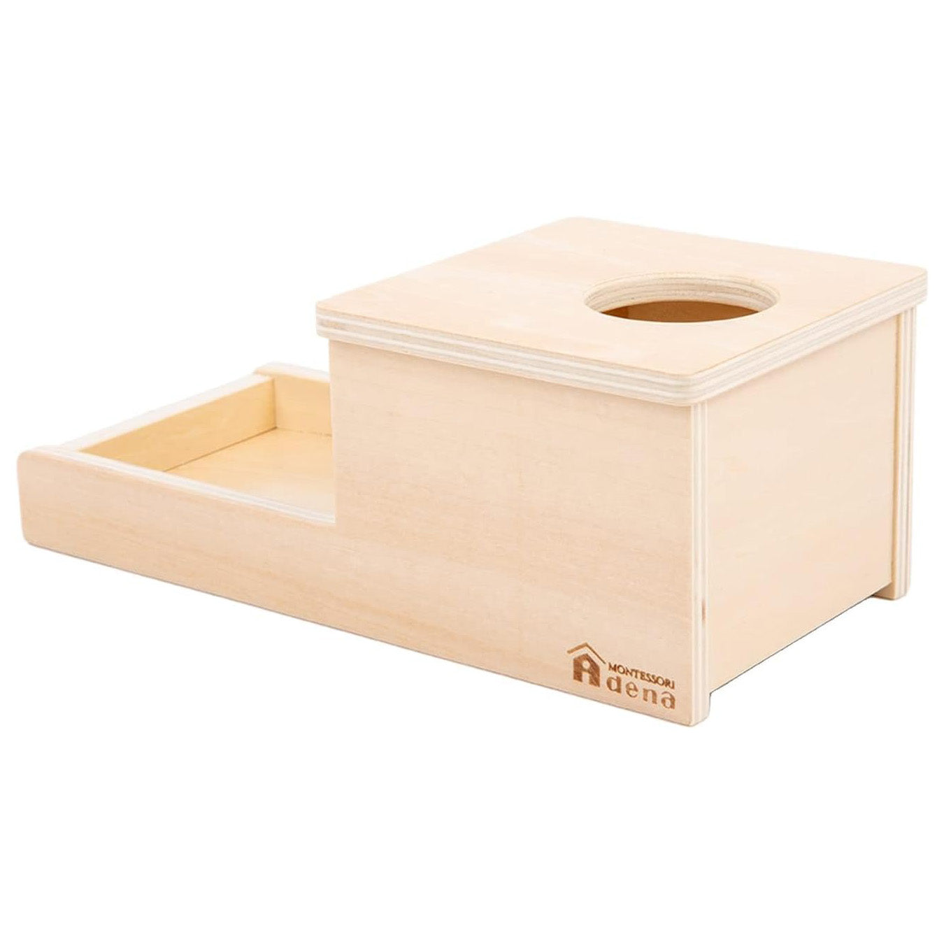Adena Montessori Object Permanence Box — Wooden Ball Drop with Tray (Ages 6-18 mo)