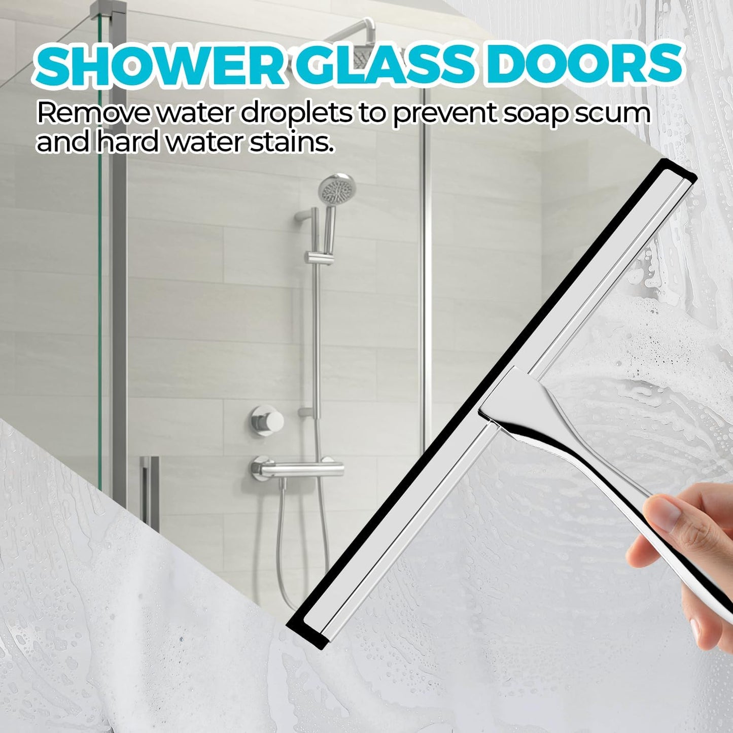 ALFLOD Shower Squeegee for Glass Doors with Adhesive Hook Set - 10 inch - 2 Pieces