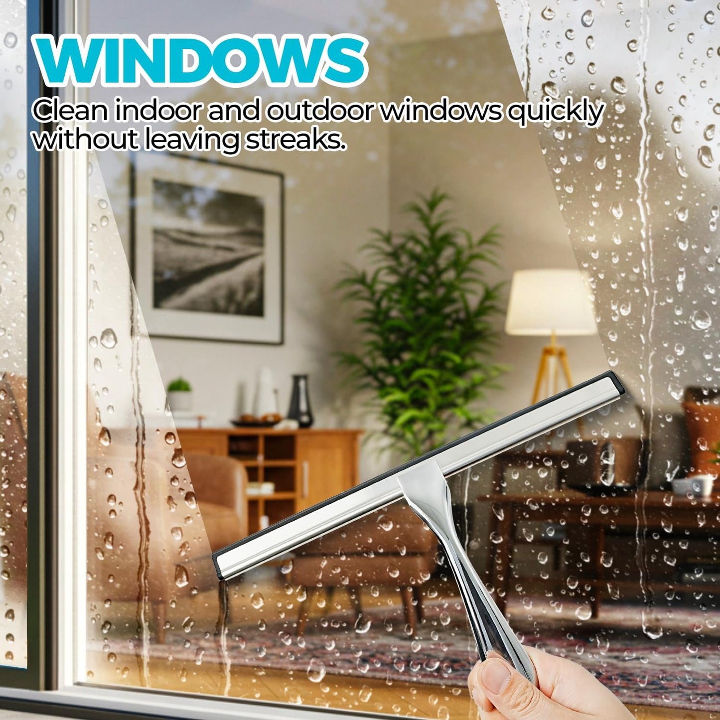 ALFLOD Shower Squeegee for Glass Doors with Adhesive Hook Set - 10 inch - 2 Pieces