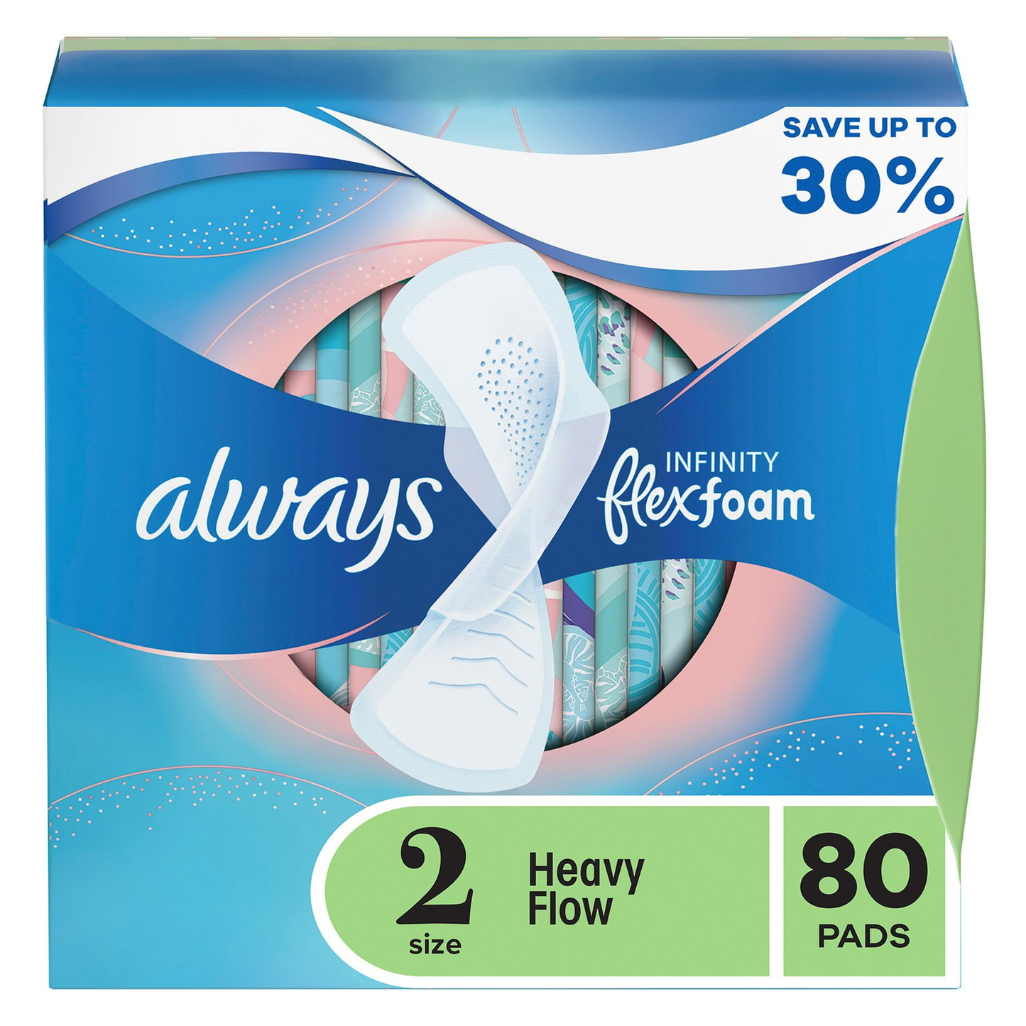 Always Infinity FlexFoam Pads with Flexi-Wings - Size 2 Heavy Flow - Unscented - 80 Count
